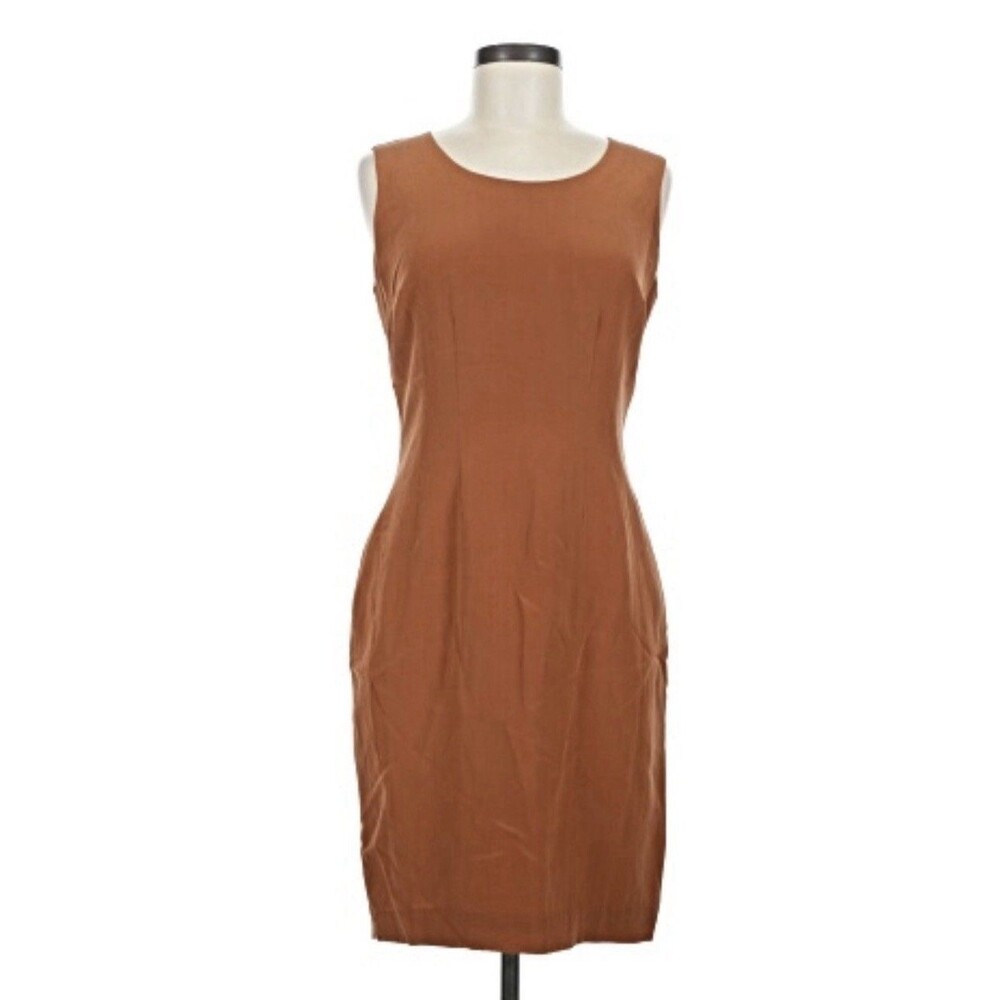 Vintage Hugo Buscati Collection Silk Shear Dress Rust Burnt Orange Sz 8 90s